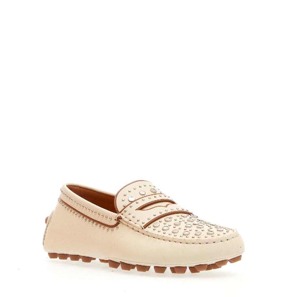 Sorelle Perego mocassino in pelle bianco con borchie Vendite Flash