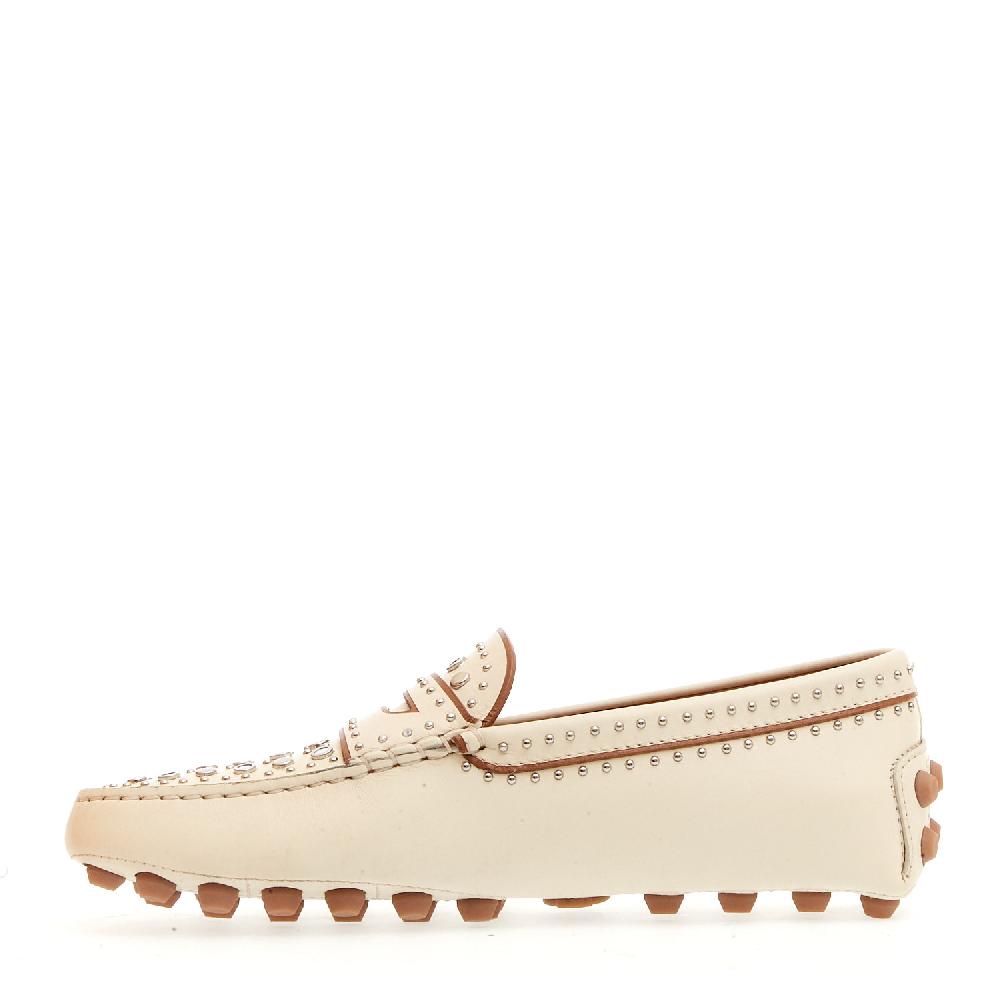 Sorelle Perego mocassino in pelle bianco con borchie Vendite Flash