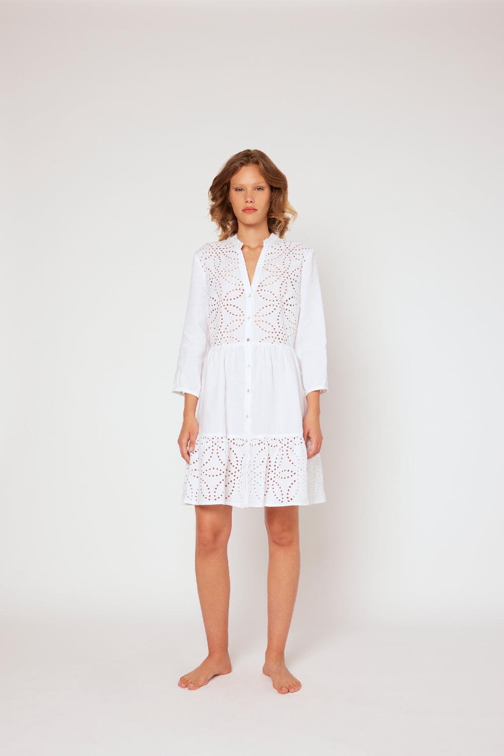 120% Lino Dress with Floral Embroidery Prezzo Ridotto