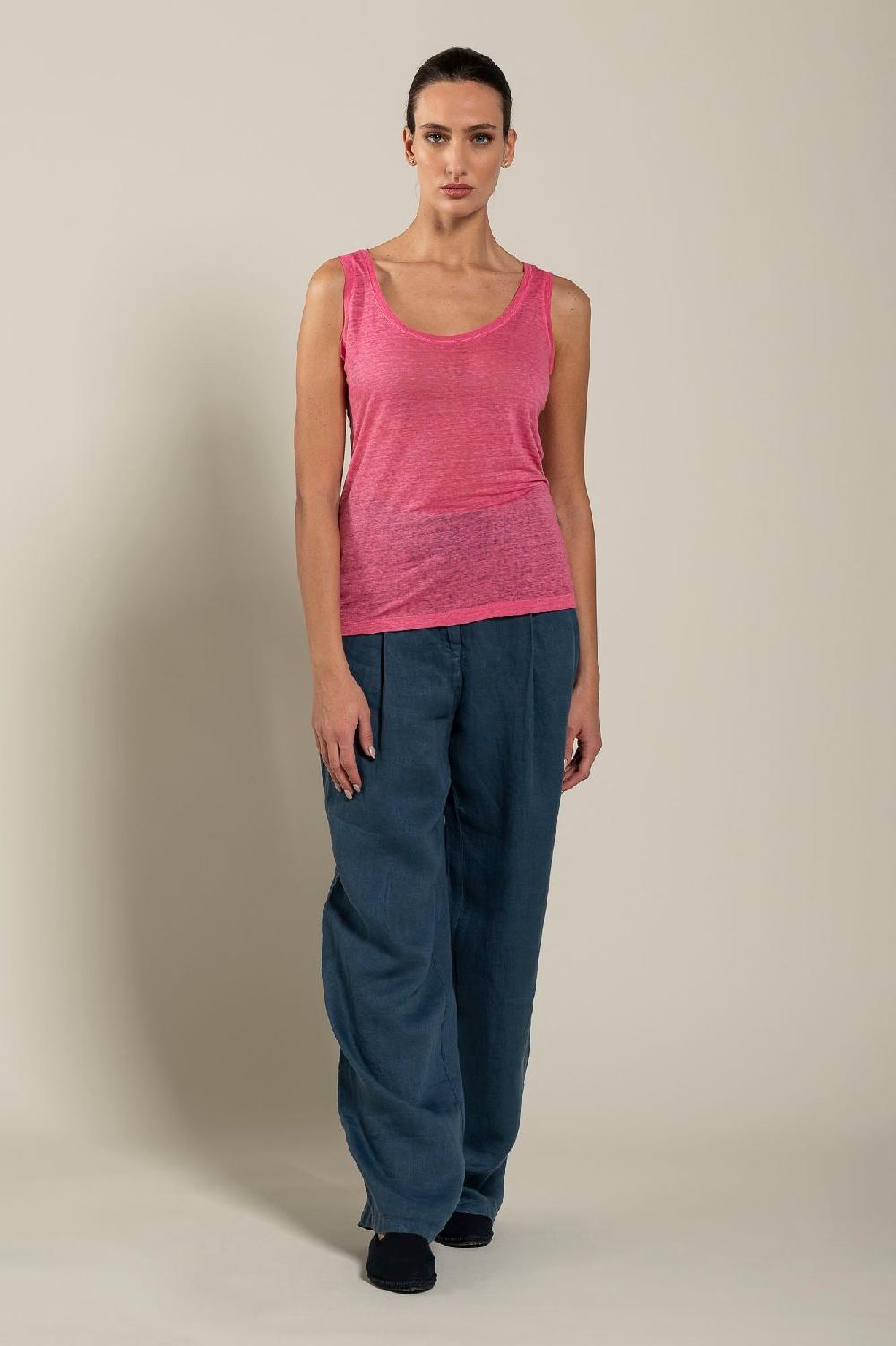 120% Lino Woman Round Neck Tank Top Convenienza