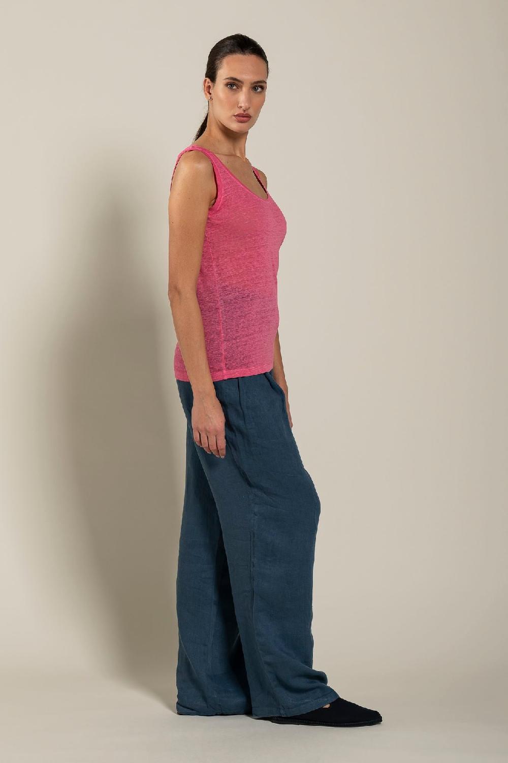 120% Lino Woman Round Neck Tank Top Convenienza