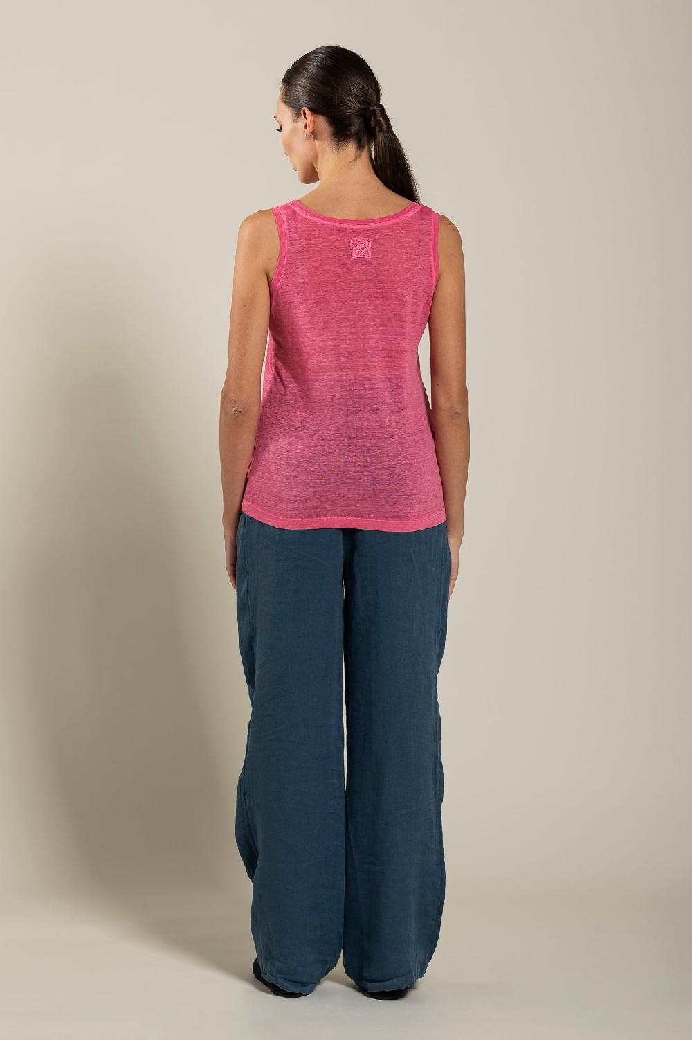 120% Lino Woman Round Neck Tank Top Convenienza