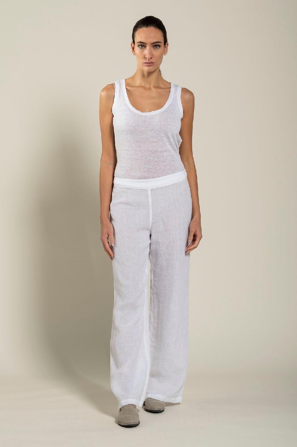120% Lino High-Waisted Long Pants Economico