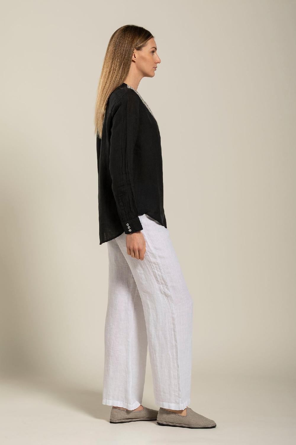 120% Lino Long Sleeve Blouse With V-Neck and Sequin Detail Saldi