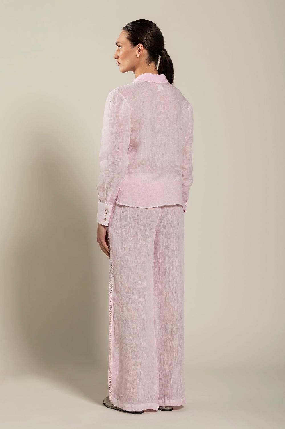 120% Lino Long Sleeve Shirt with Tie-Front Vendita Calda