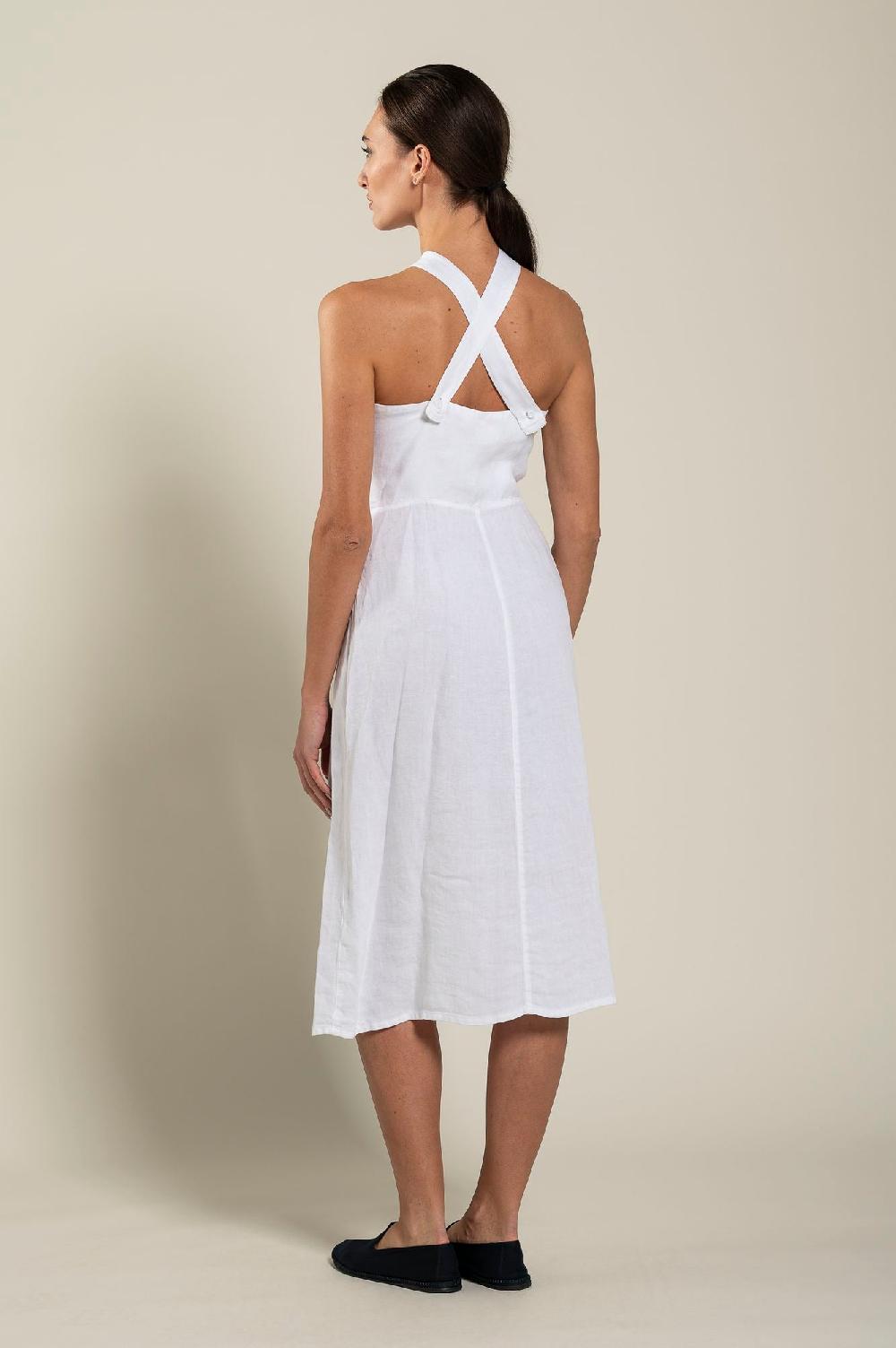 120% Lino Woman Crossover Neck Dress Saldi Di Fabbrica