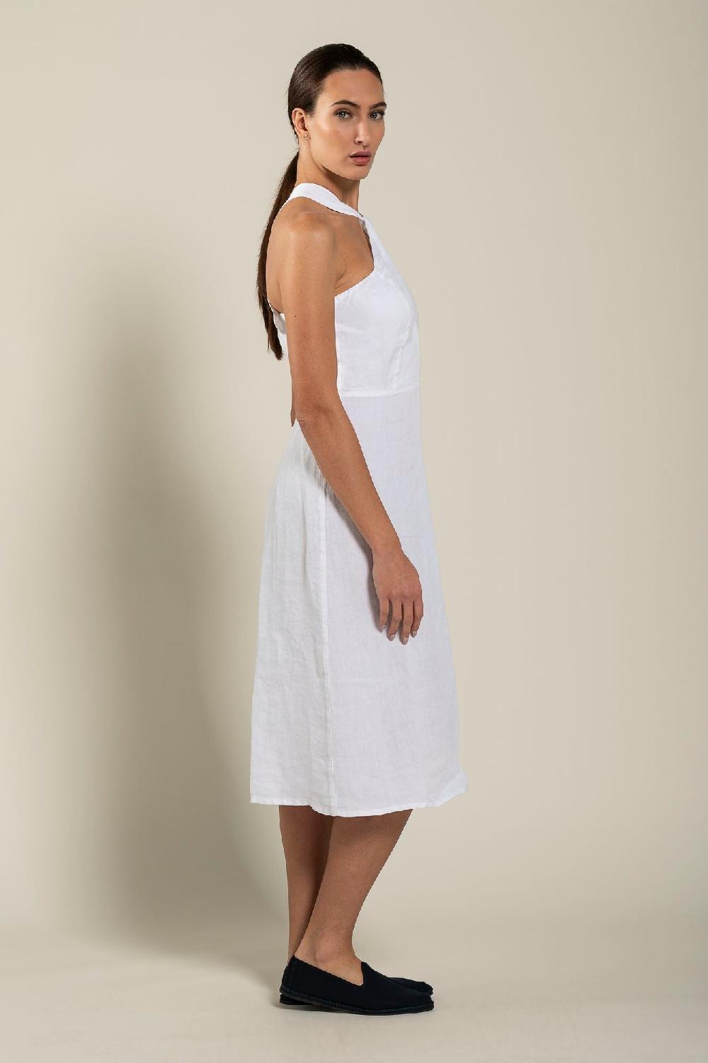 120% Lino Woman Crossover Neck Dress Saldi Di Fabbrica