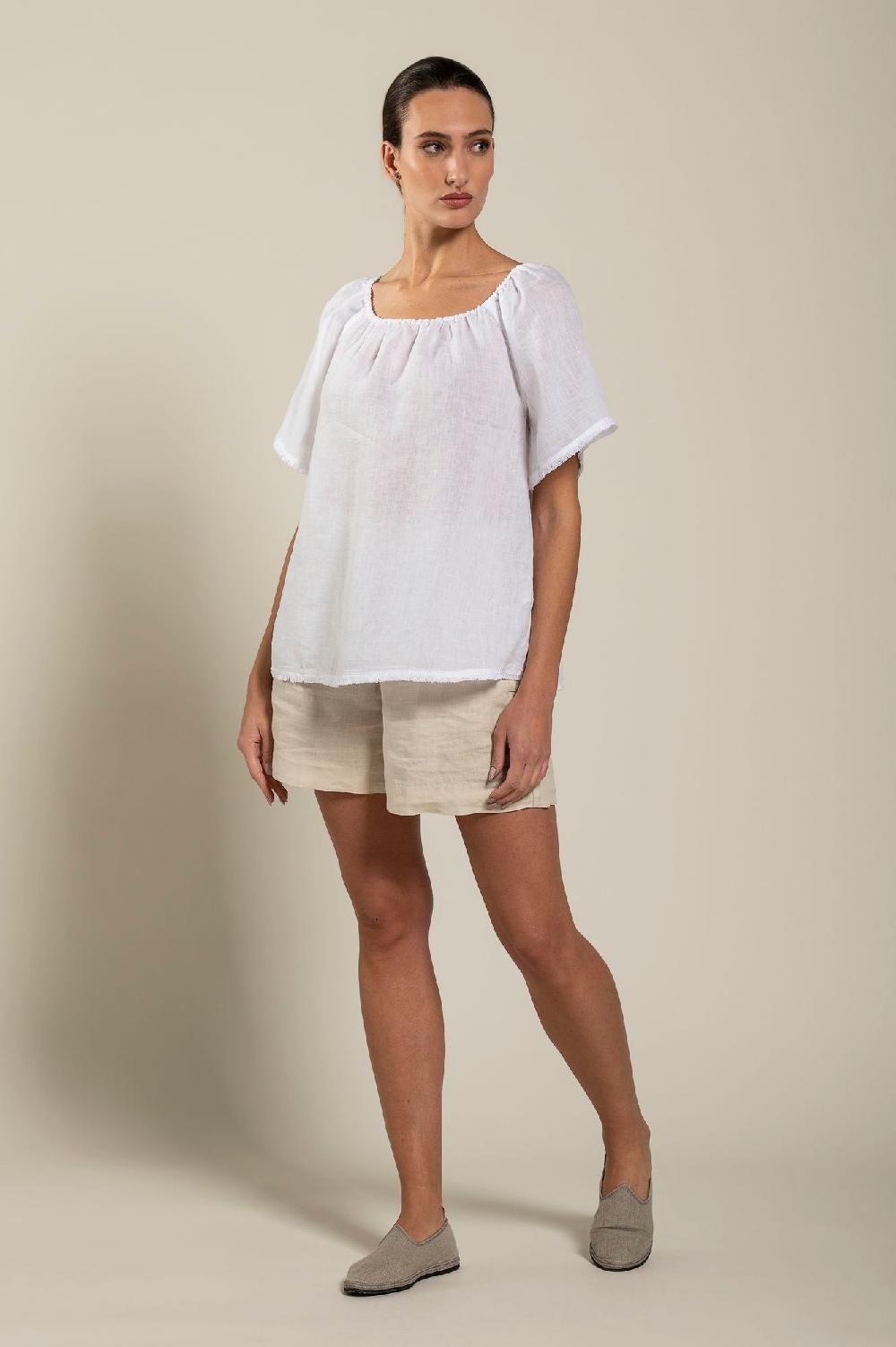 120% Lino Short Sleeve Woman Blouse In Saldo