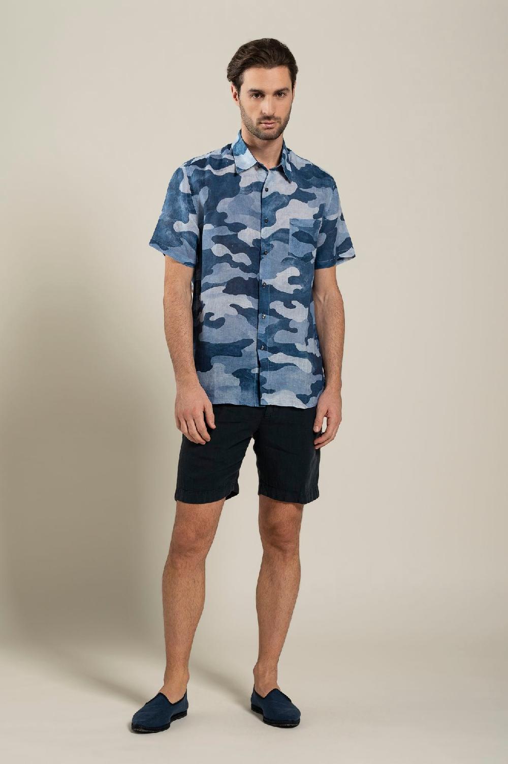 120% Lino Regular Fit Camo Print Shirt Nuova