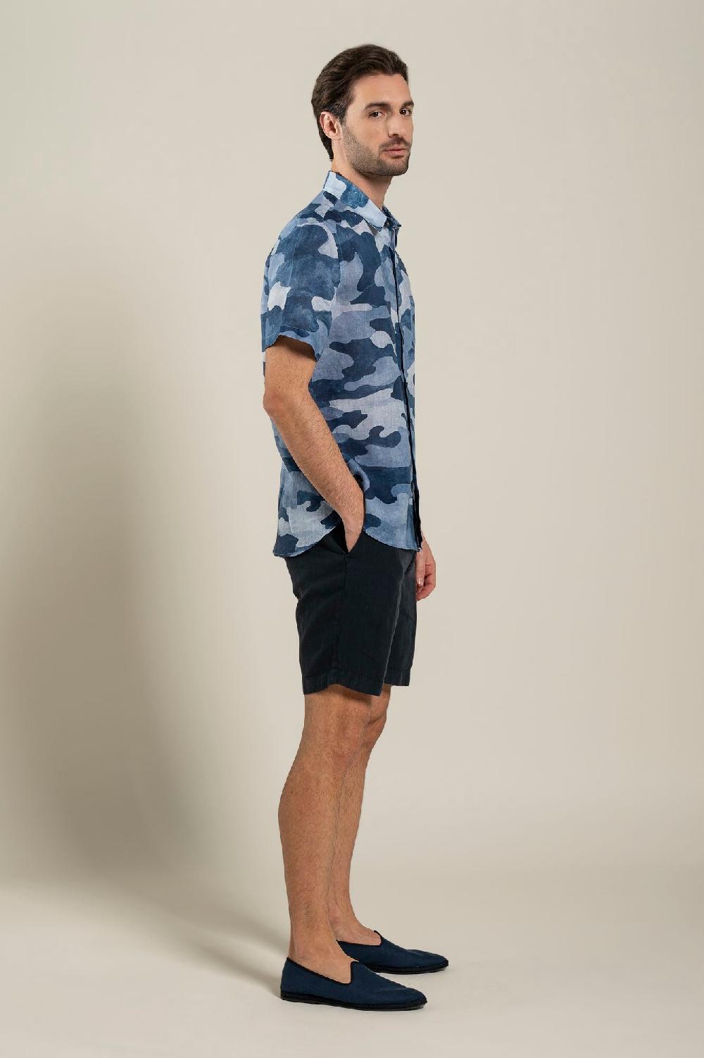 120% Lino Regular Fit Camo Print Shirt Nuova