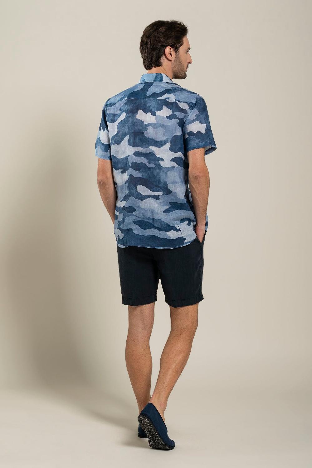 120% Lino Regular Fit Camo Print Shirt Nuova