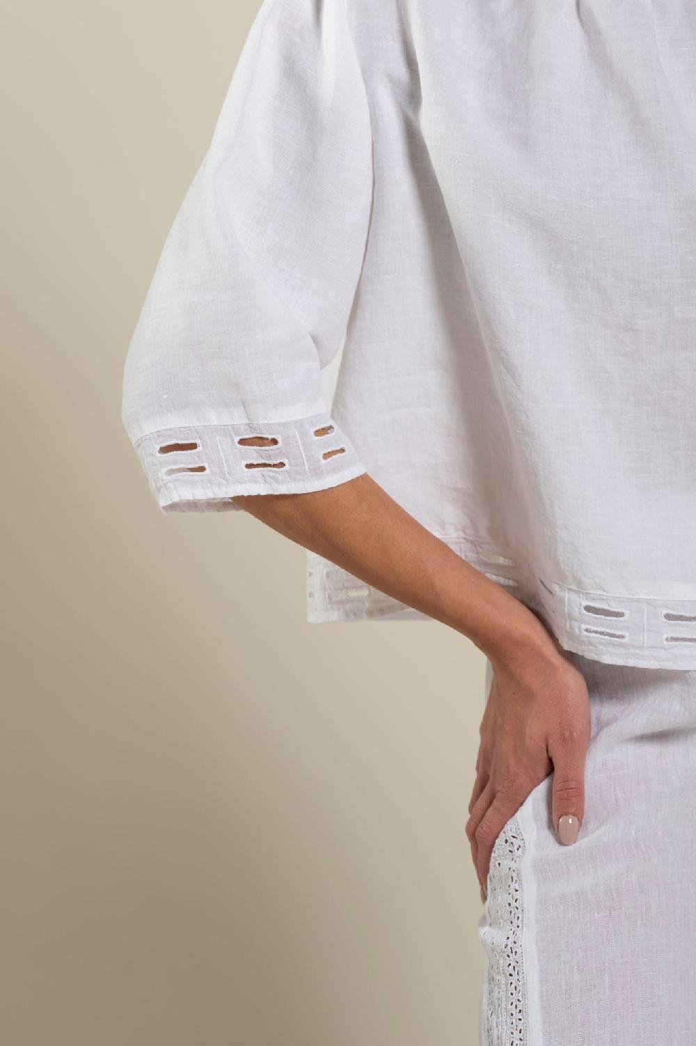 120% Lino Short Sleeve Boat-Neck Blouse 2025