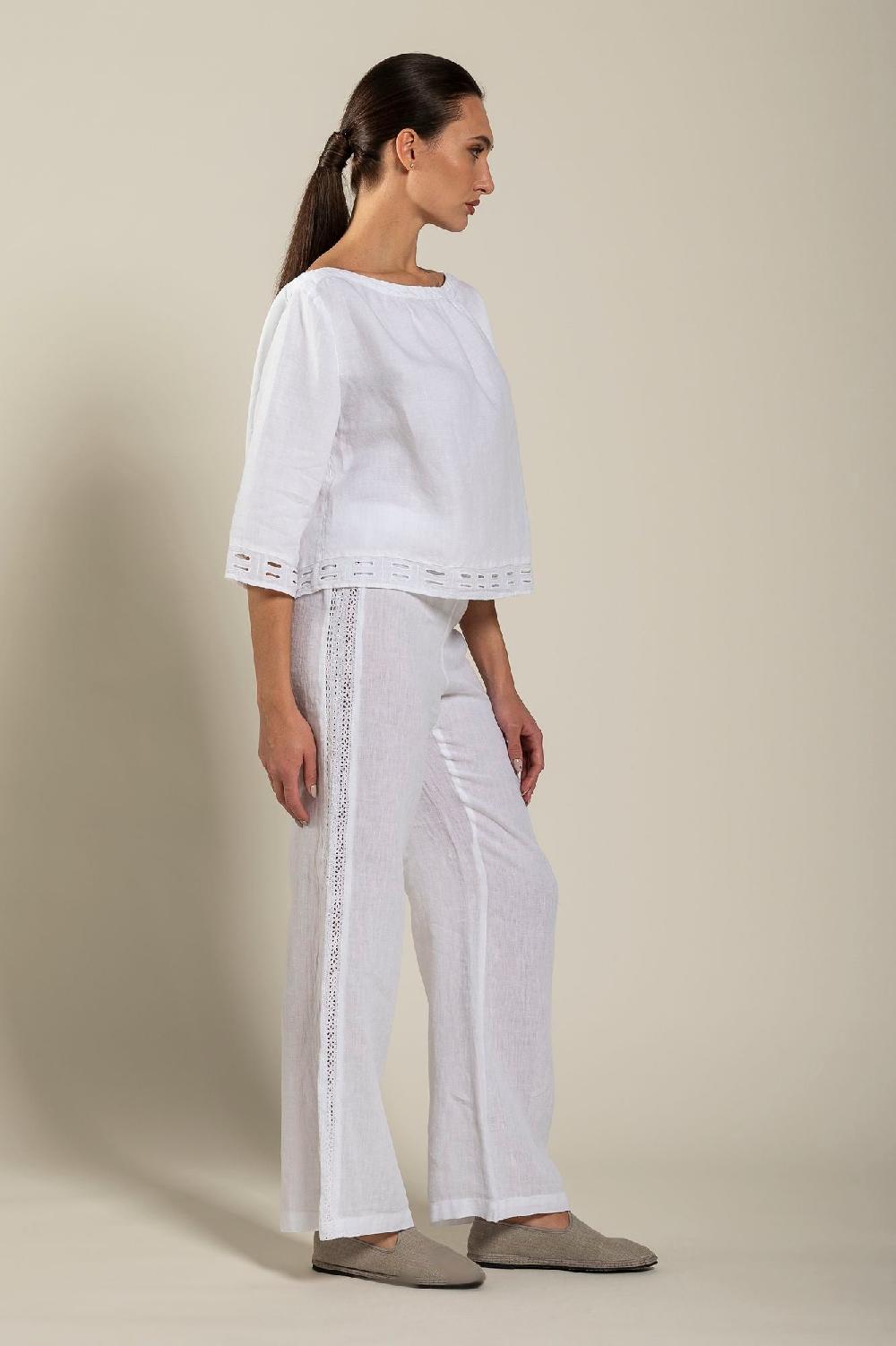 120% Lino Short Sleeve Boat-Neck Blouse 2025