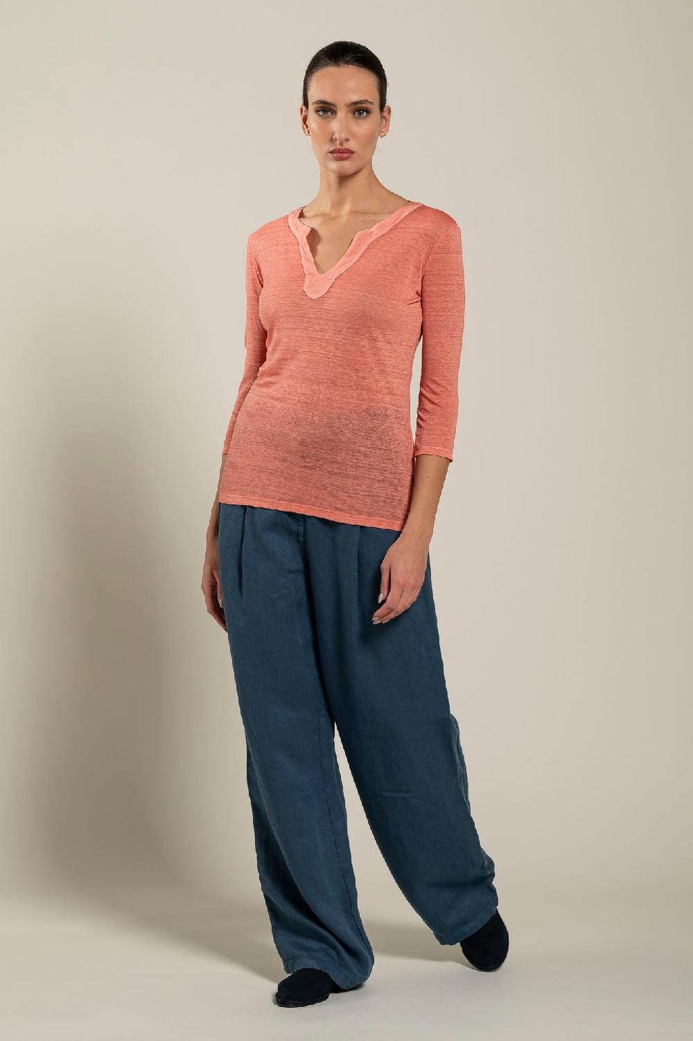 120% Lino Long Sleeve Women T-Shirt Qualità