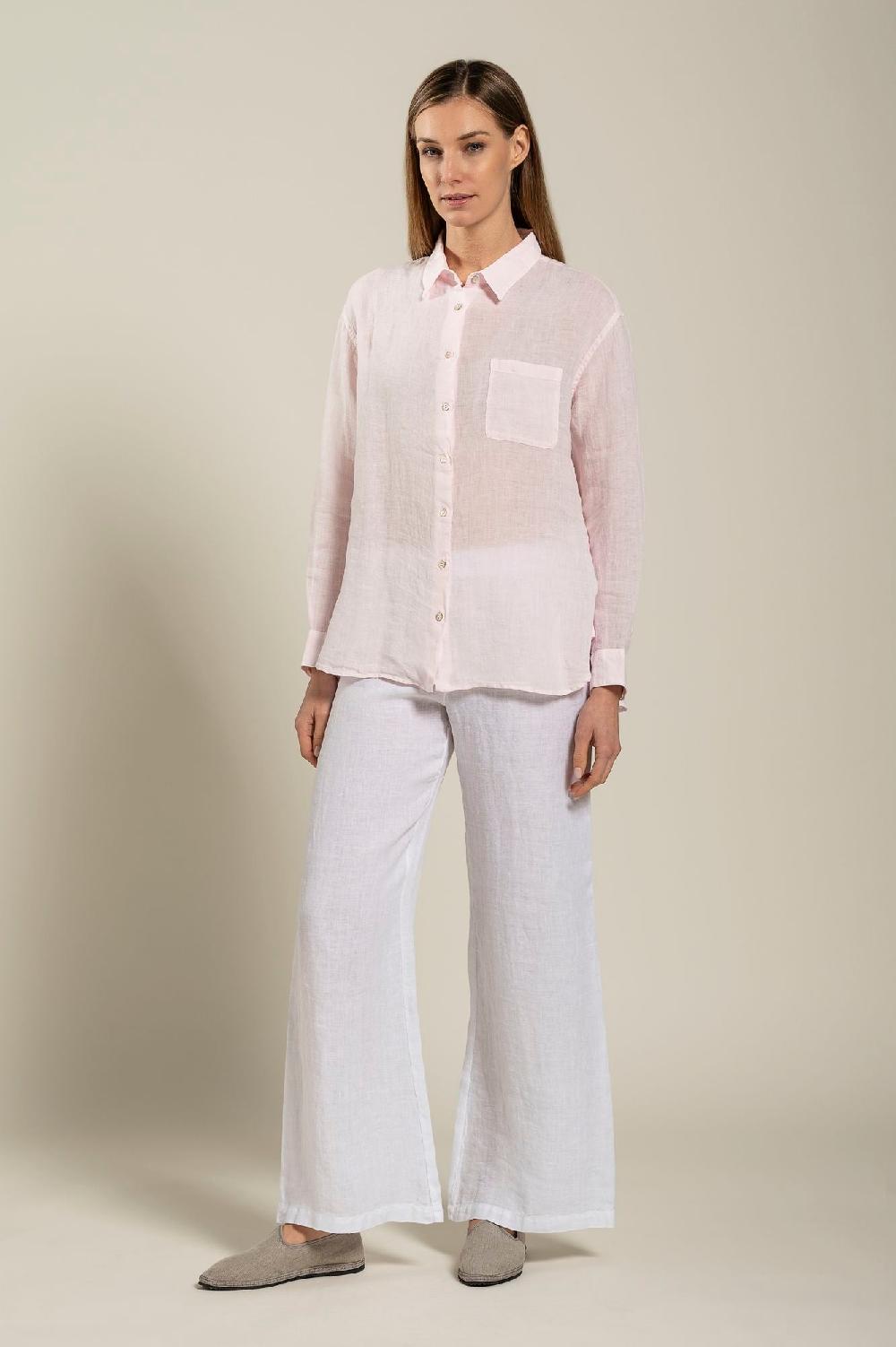 120% Lino Long Sleeve Woman Classic Shirt With Pocket Vendita