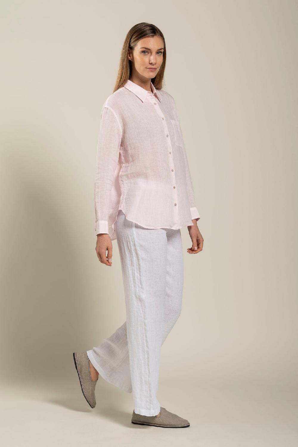 120% Lino Long Sleeve Woman Classic Shirt With Pocket Vendita