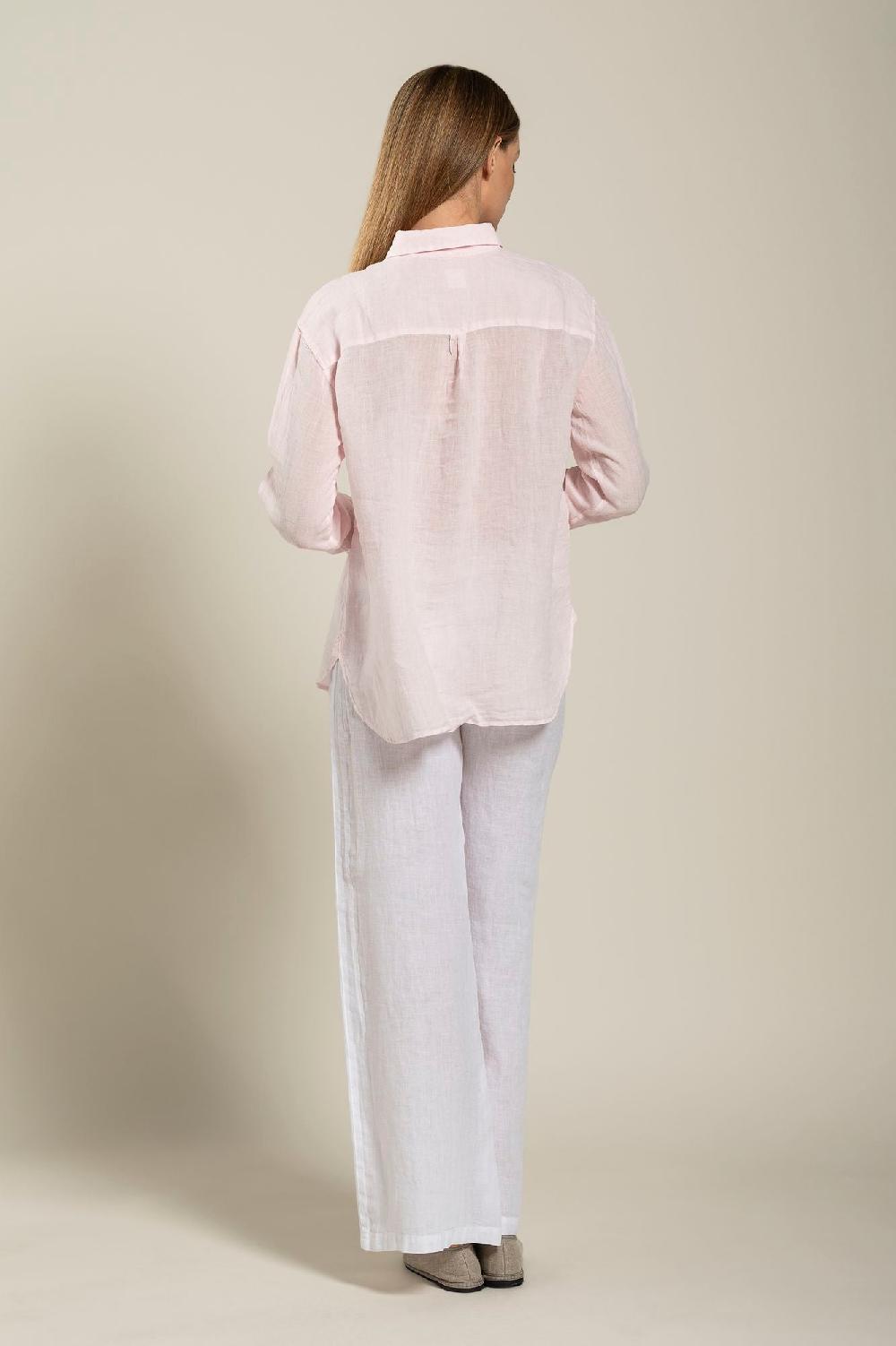 120% Lino Long Sleeve Woman Classic Shirt With Pocket Vendita