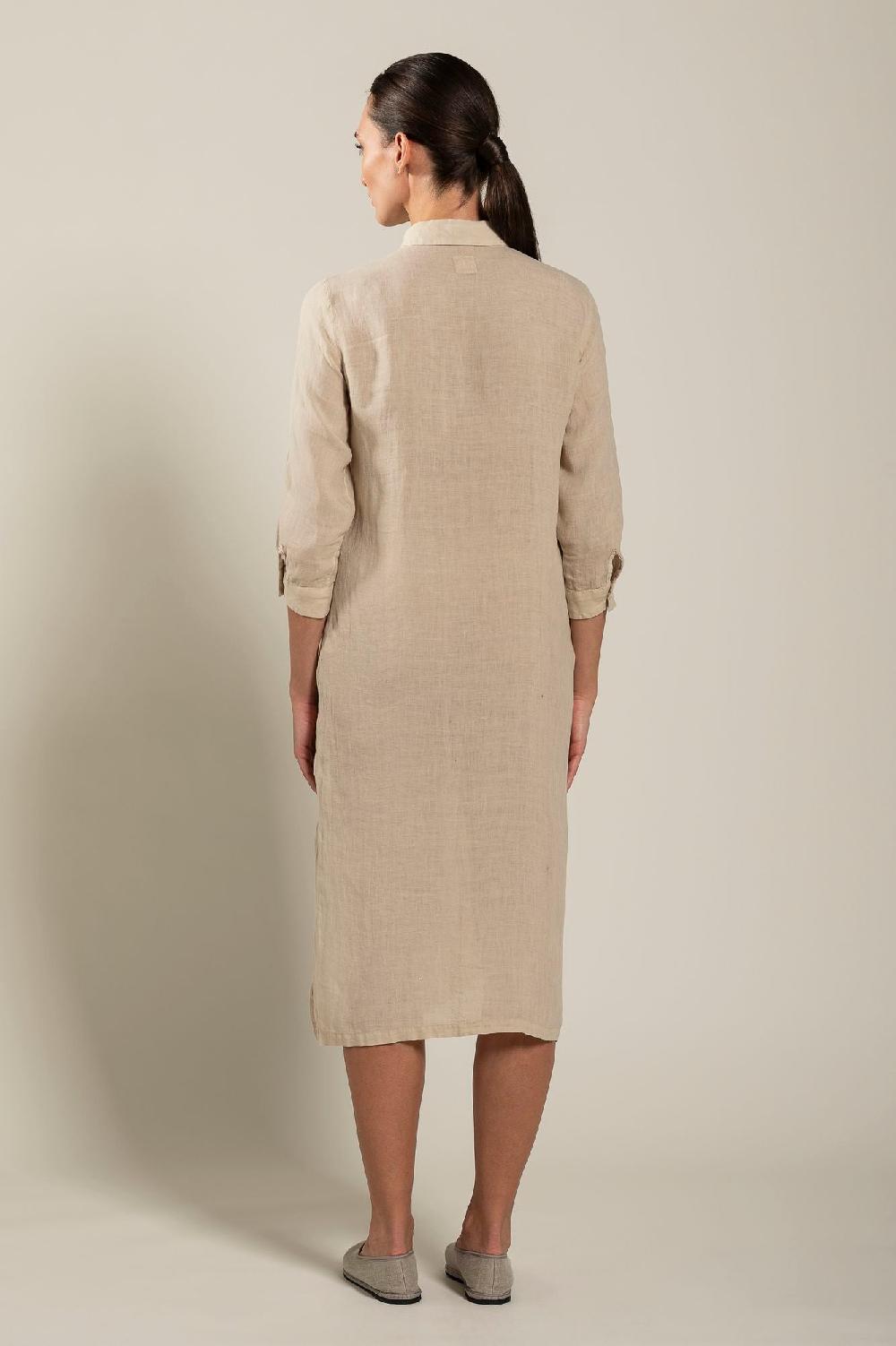 120% Lino Long Sleeve Shirt Dress with Side Slits Qualità Garantita