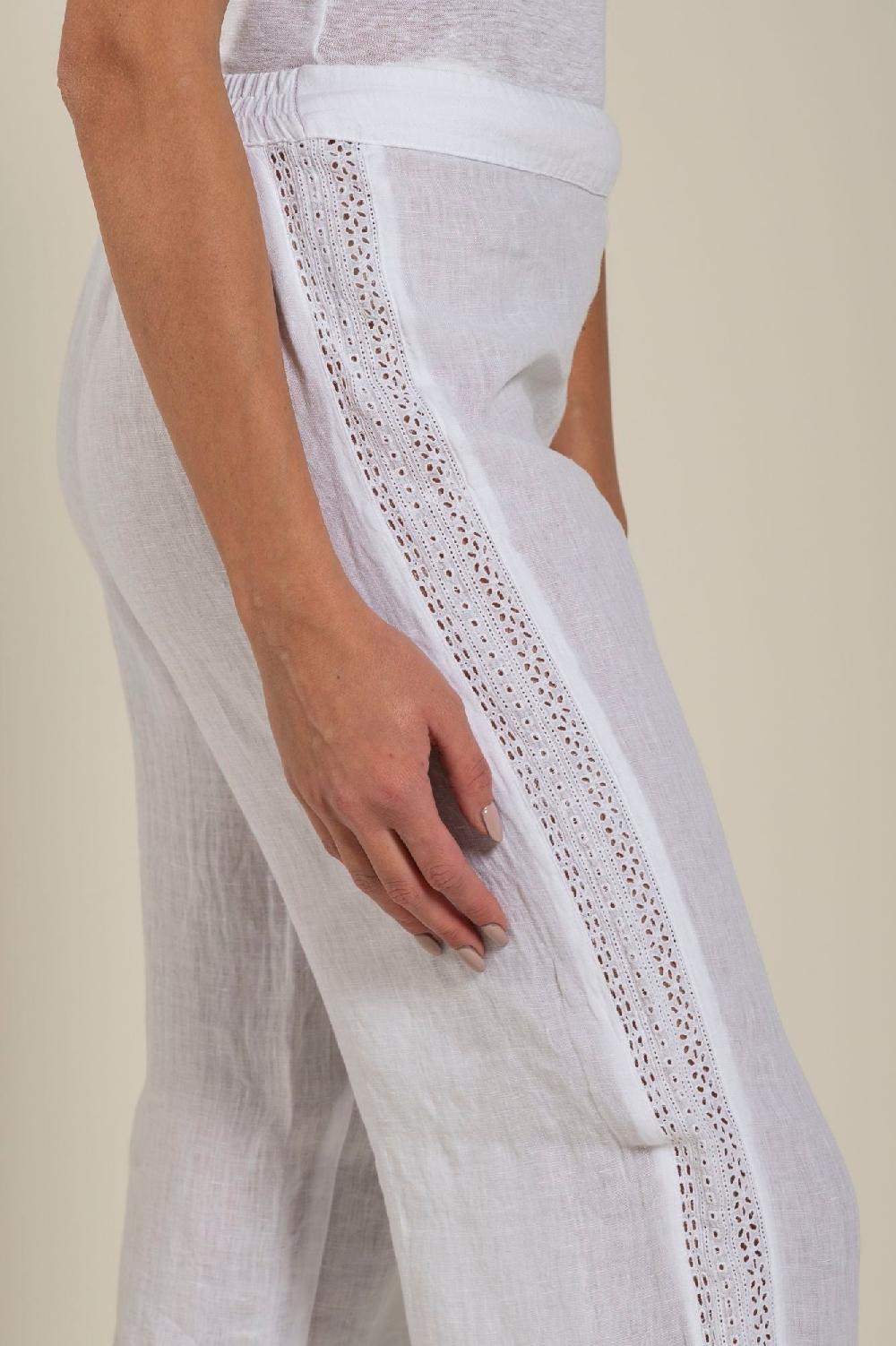 120% Lino Wide-Leg Long Pant With Embroidered Detail Consegna Veloce
