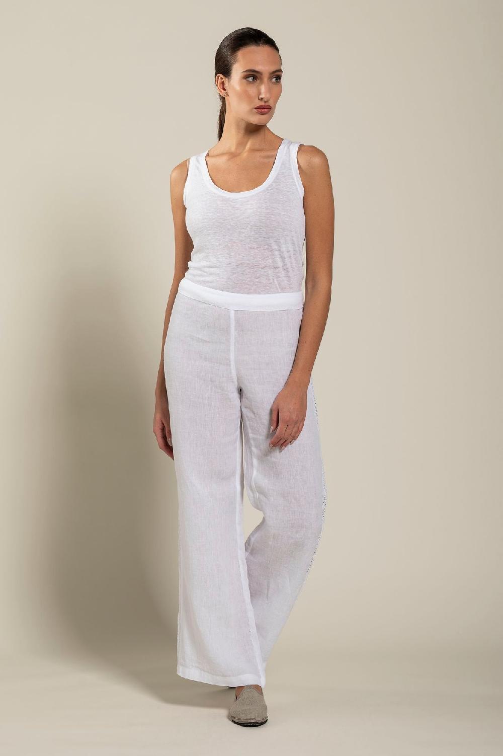 120% Lino Wide-Leg Long Pant With Embroidered Detail Consegna Veloce