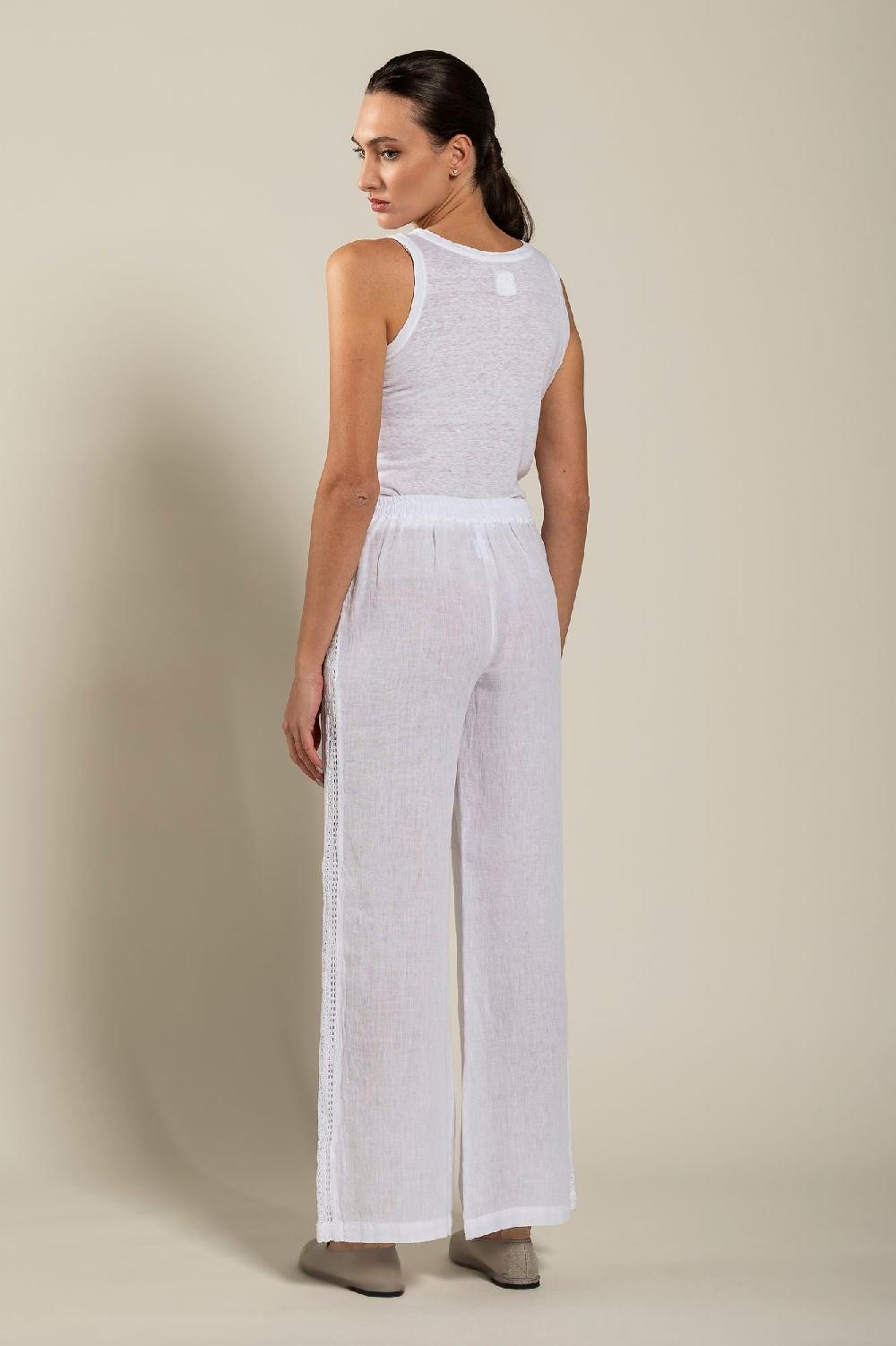 120% Lino Wide-Leg Long Pant With Embroidered Detail Consegna Veloce