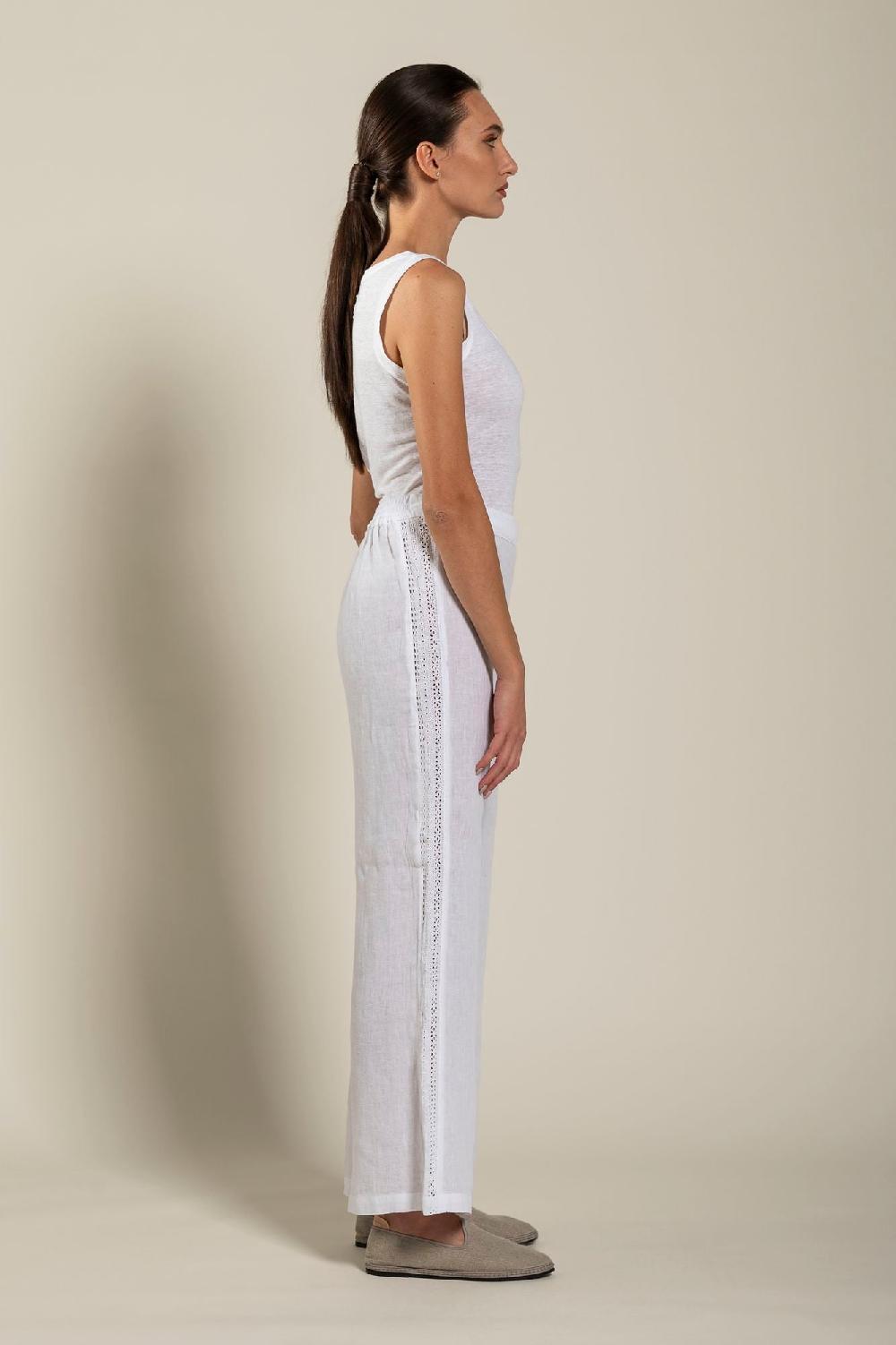 120% Lino Wide-Leg Long Pant With Embroidered Detail Consegna Veloce