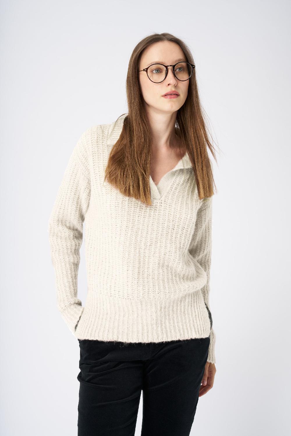 120% Lino V-Neck Collared Cashmere Blend Sweater Prezzo Ridotto