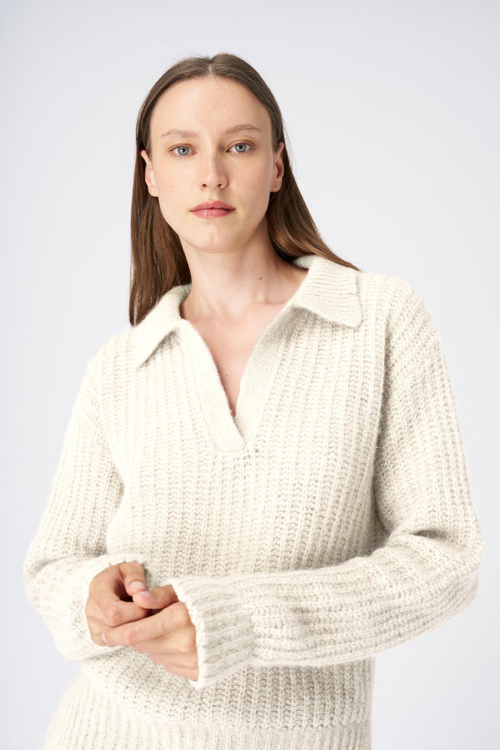 120% Lino V-Neck Collared Cashmere Blend Sweater Prezzo Ridotto