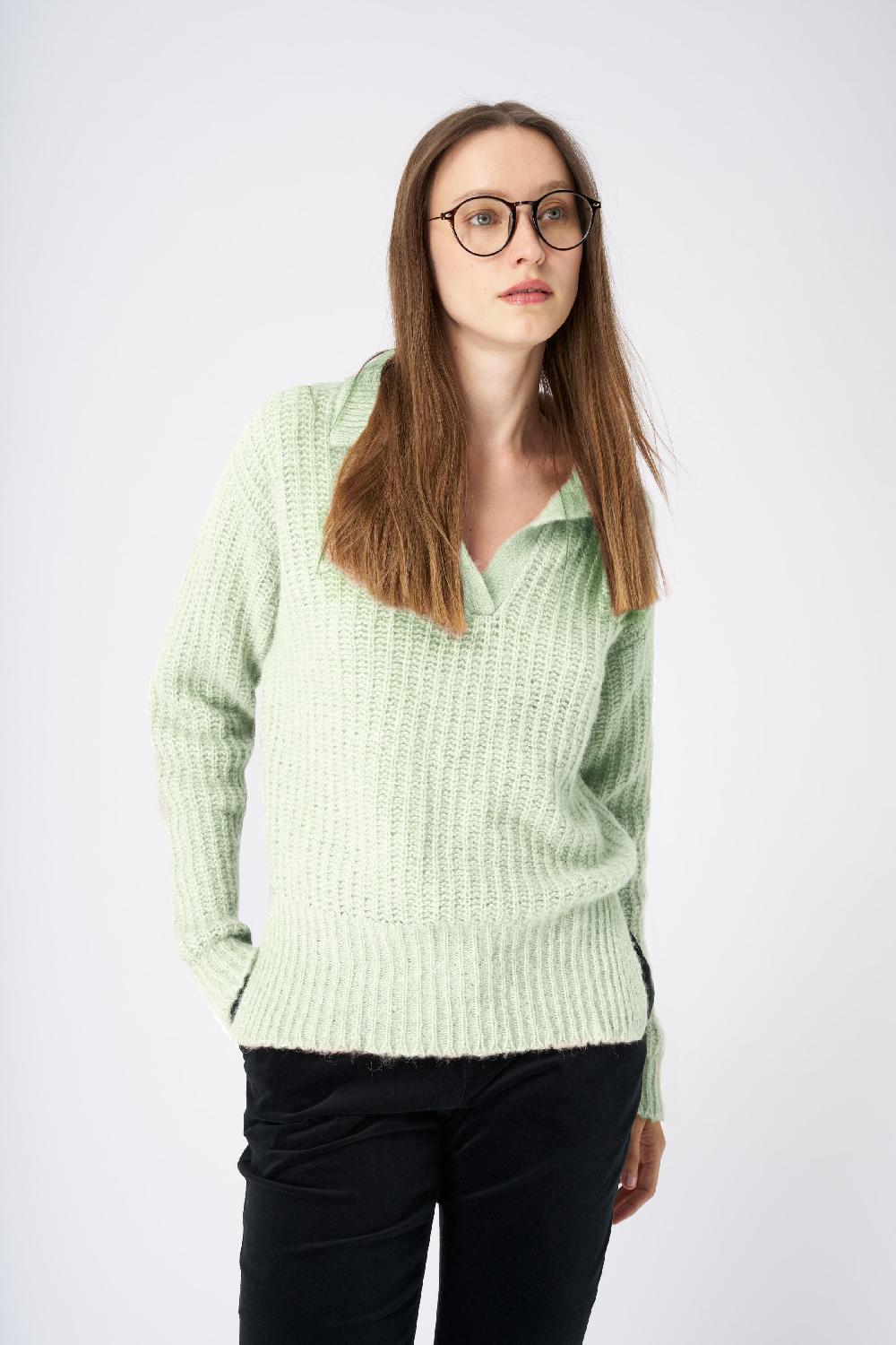 120% Lino V-Neck Collared Cashmere Blend Sweater Prezzo Ridotto