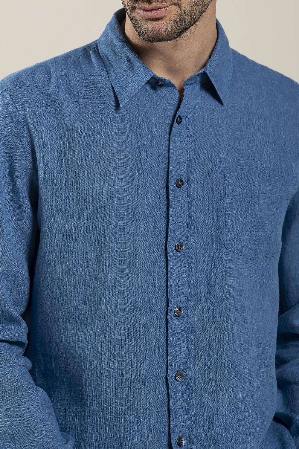 120% Lino Long Sleeve Regular Fit Man Shirt With Patch Pocket Convenienza