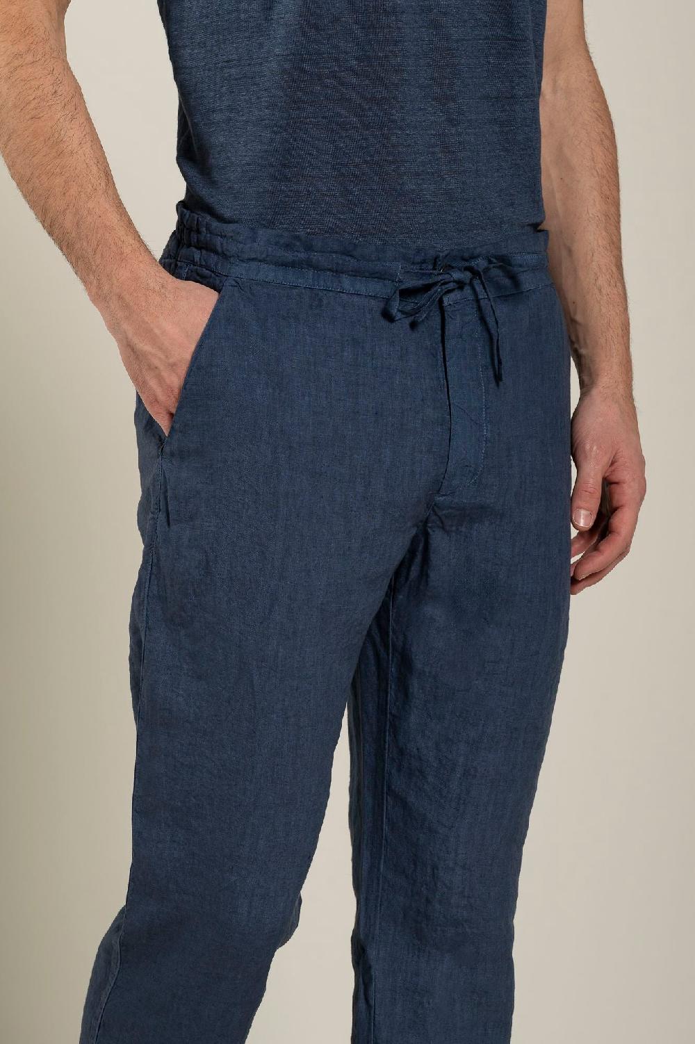 120% Lino Man Navy Drawstring Pant Presa