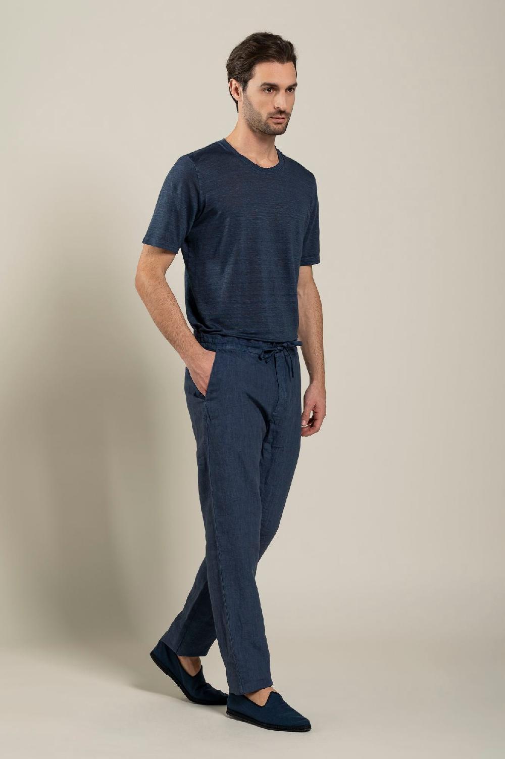 120% Lino Man Navy Drawstring Pant Presa