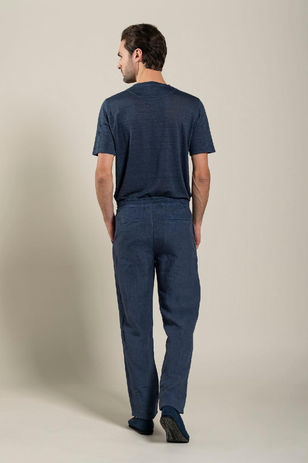 120% Lino Man Navy Drawstring Pant Presa