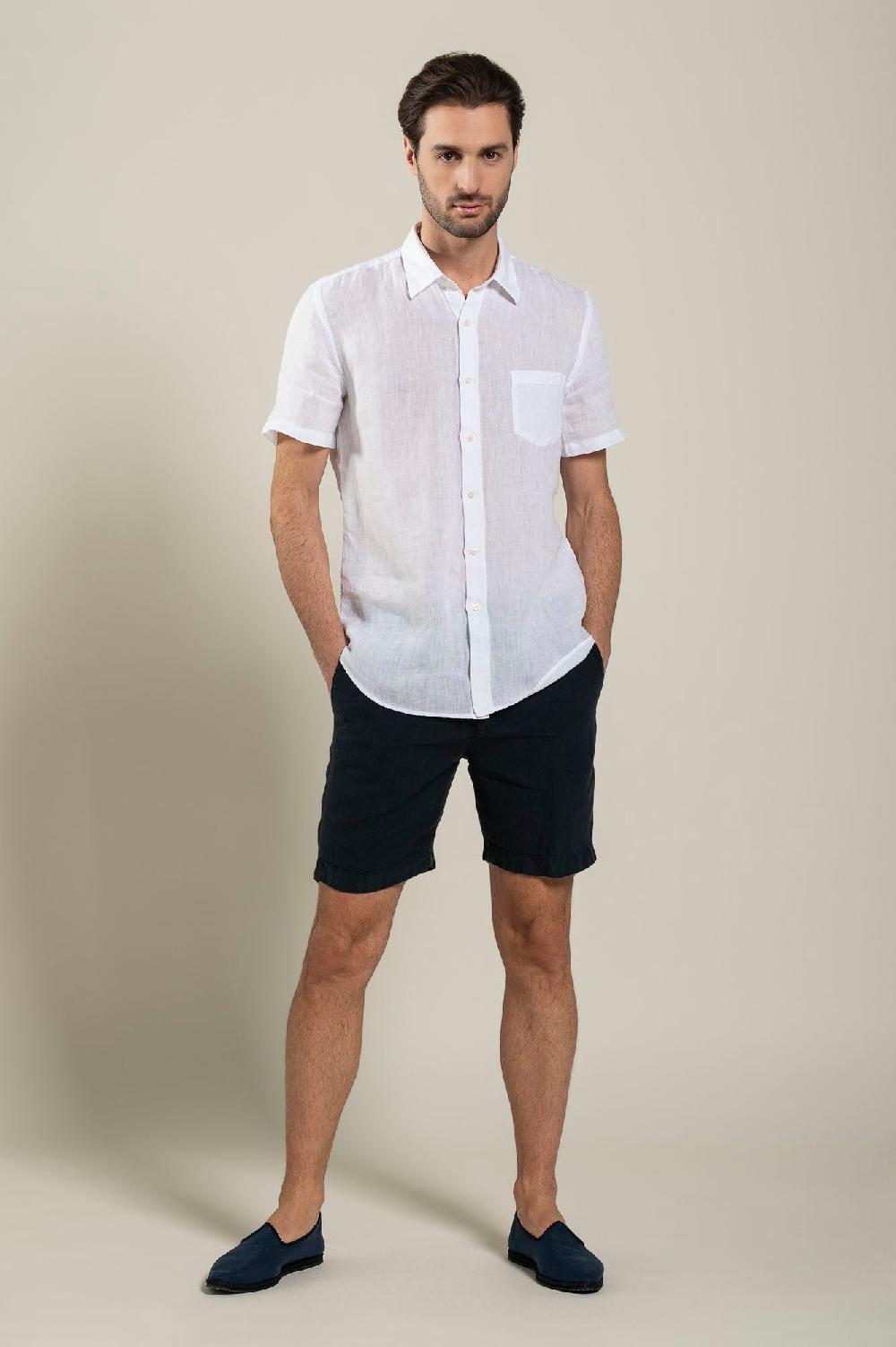 120% Lino Short Sleeve Regular Fit Man Shirt With Pocket Sconto