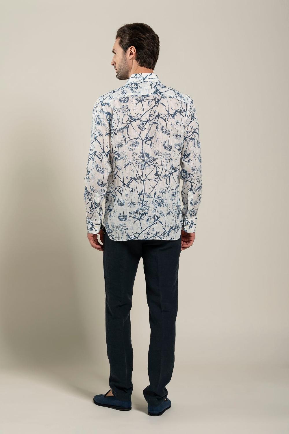 120% Lino Long Sleeve Man Slim Floral Patterned Fit Shirt Offerta