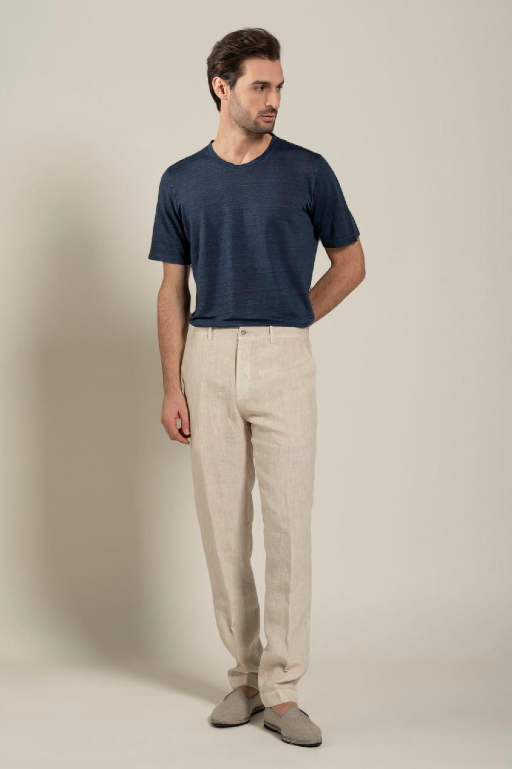 120% Lino Man Melange Chino Pant In Vendita