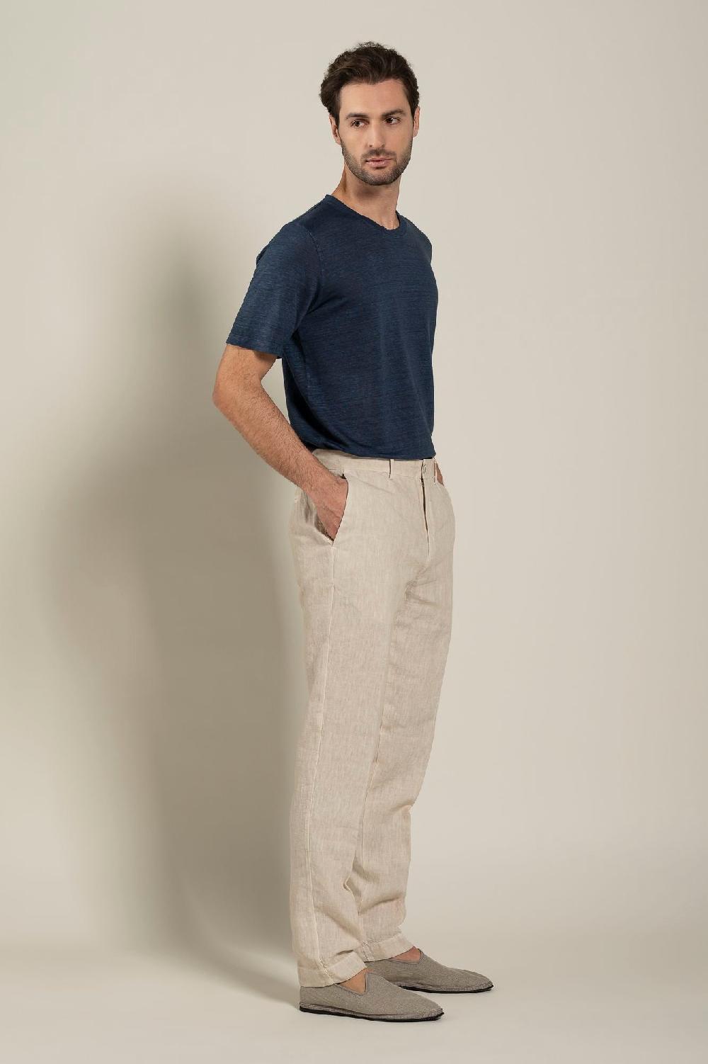 120% Lino Man Melange Chino Pant In Vendita
