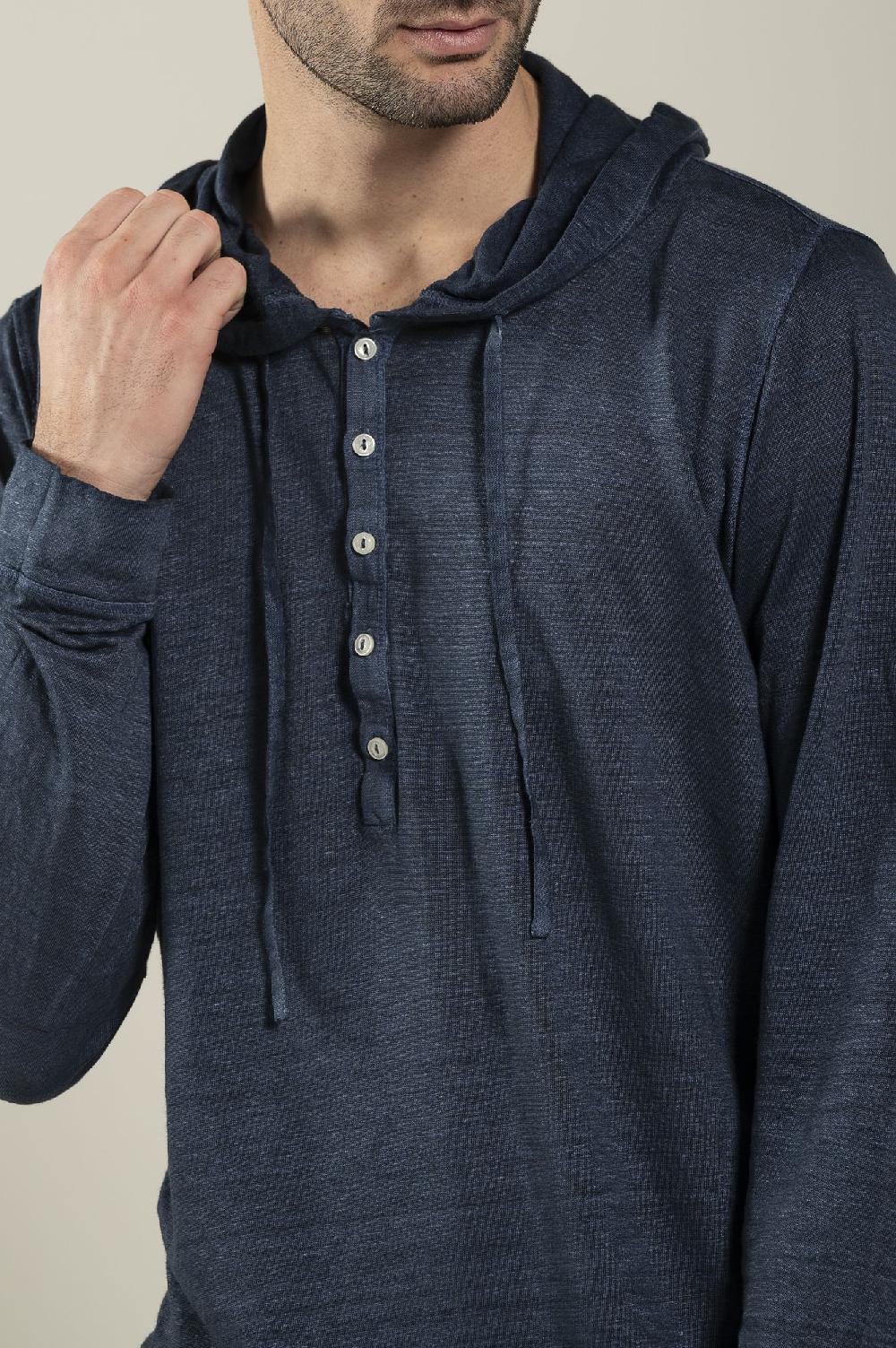120% Lino Long Sleeve Man T-Shirt With Buttons Saldi