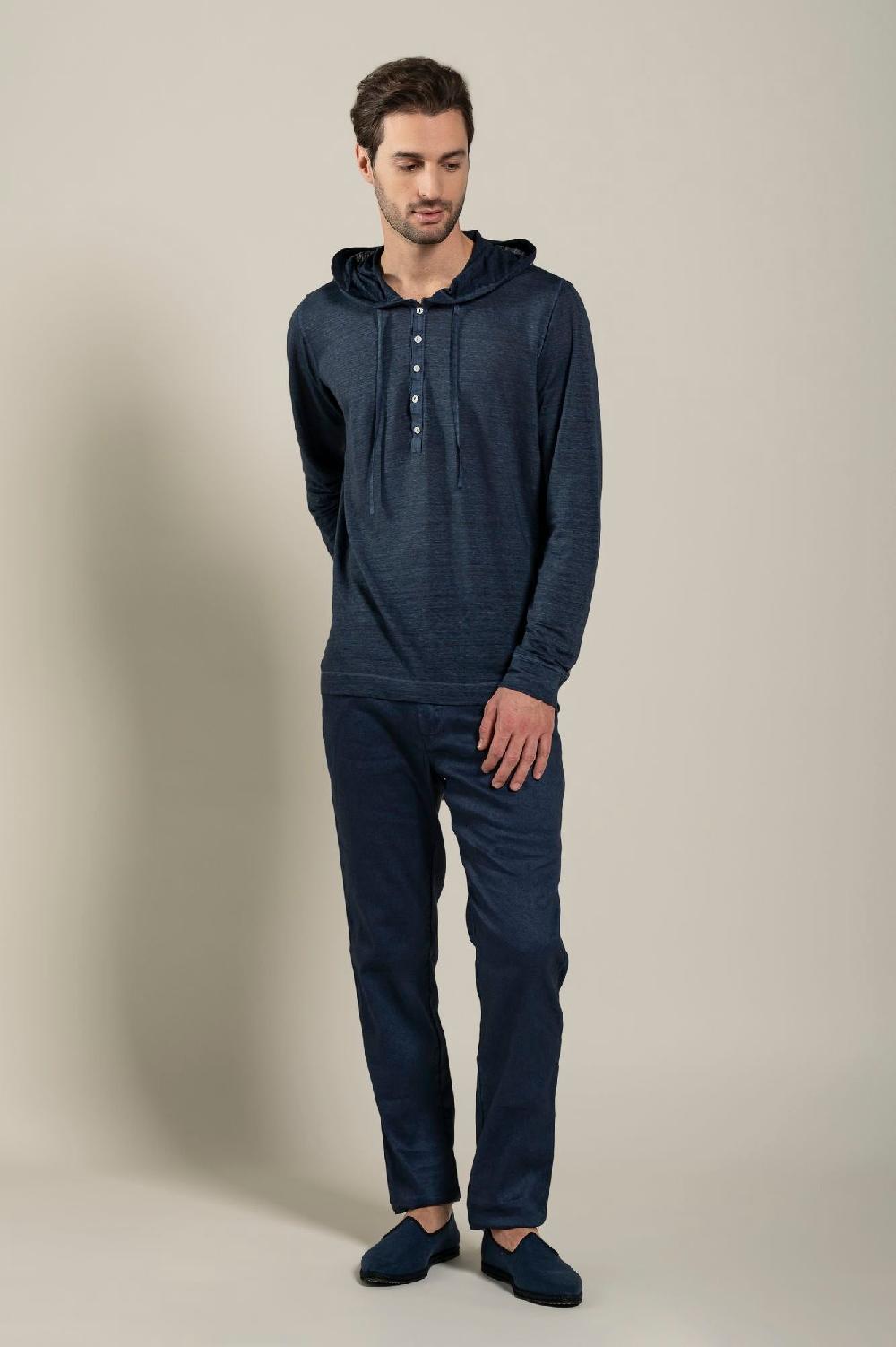 120% Lino Long Sleeve Man T-Shirt With Buttons Saldi