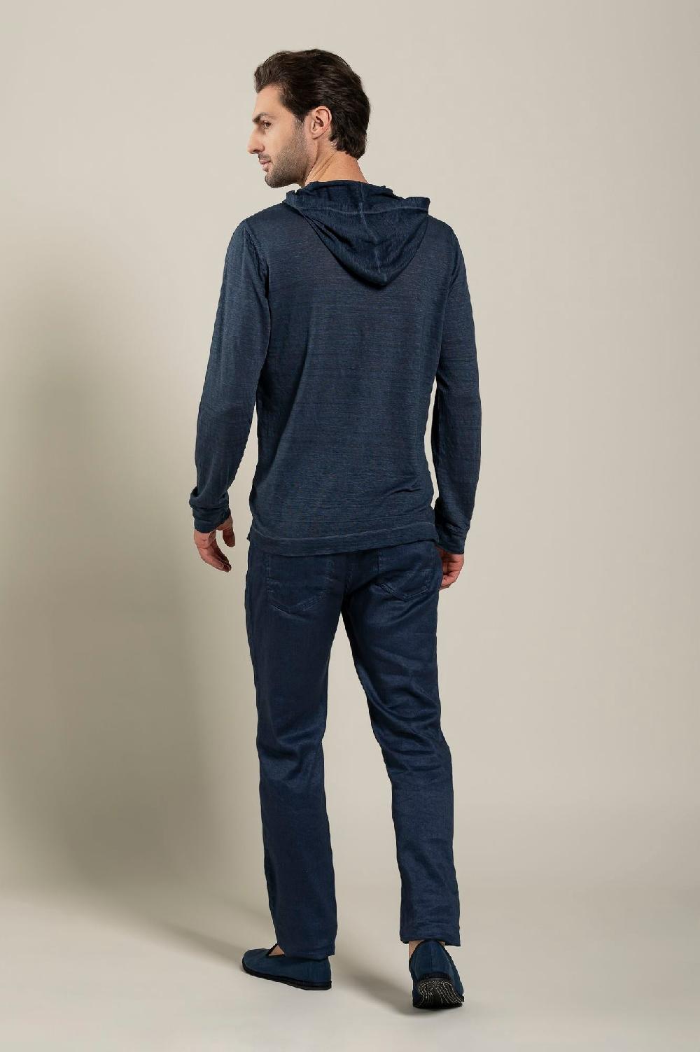 120% Lino Long Sleeve Man T-Shirt With Buttons Saldi
