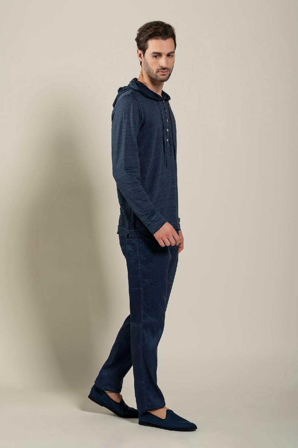 120% Lino Long Sleeve Man T-Shirt With Buttons Saldi