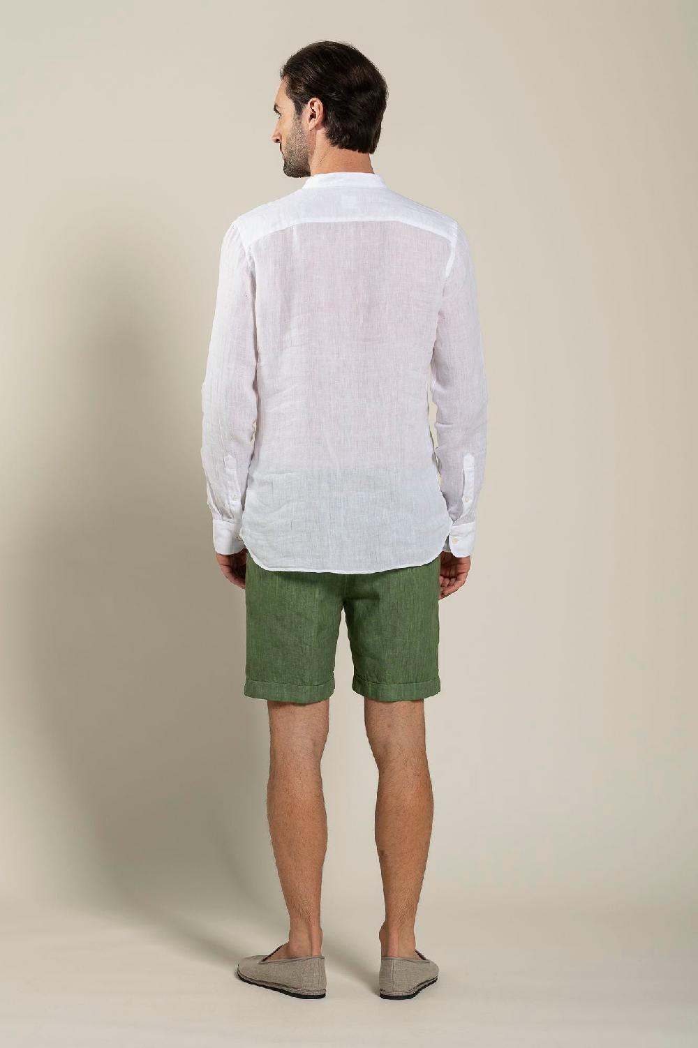 120% Lino Long Sleeve Man Slim Fit Mandarin Collar Shirt Offerte