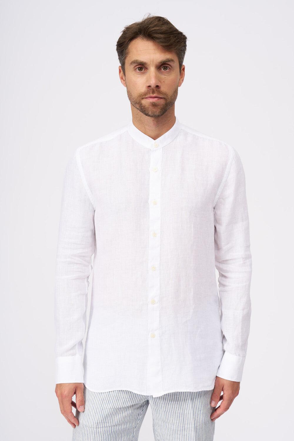 120% Lino Long Sleeve Man Slim Fit Mandarin Collar Shirt Offerte