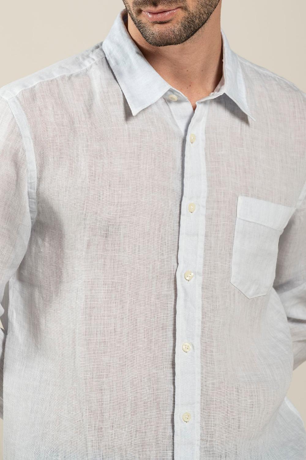 120% Lino Long Sleeve Regular Fit Man Shirt With Pocket Vendita Economica