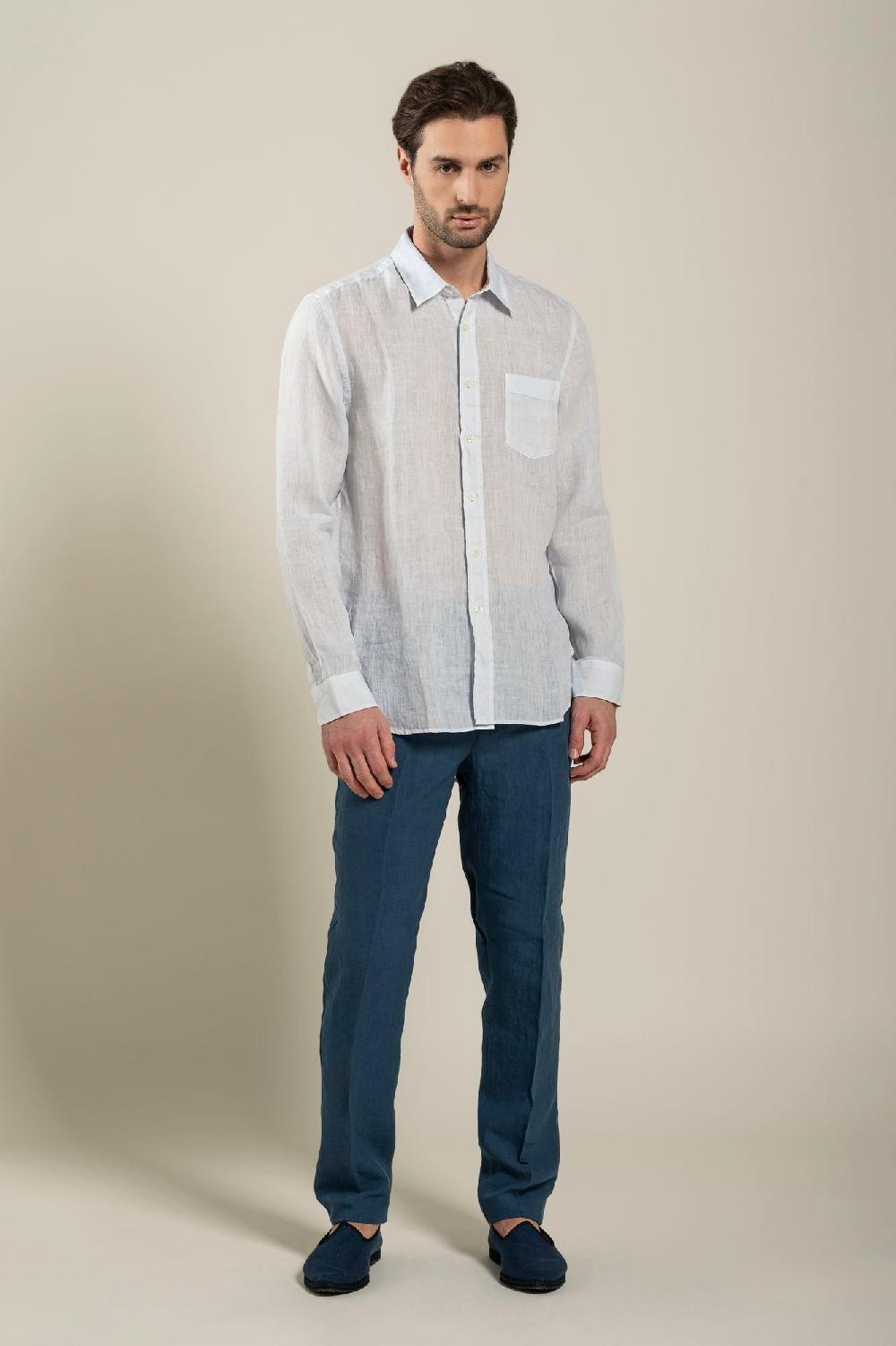 120% Lino Long Sleeve Regular Fit Man Shirt With Pocket Vendita Economica