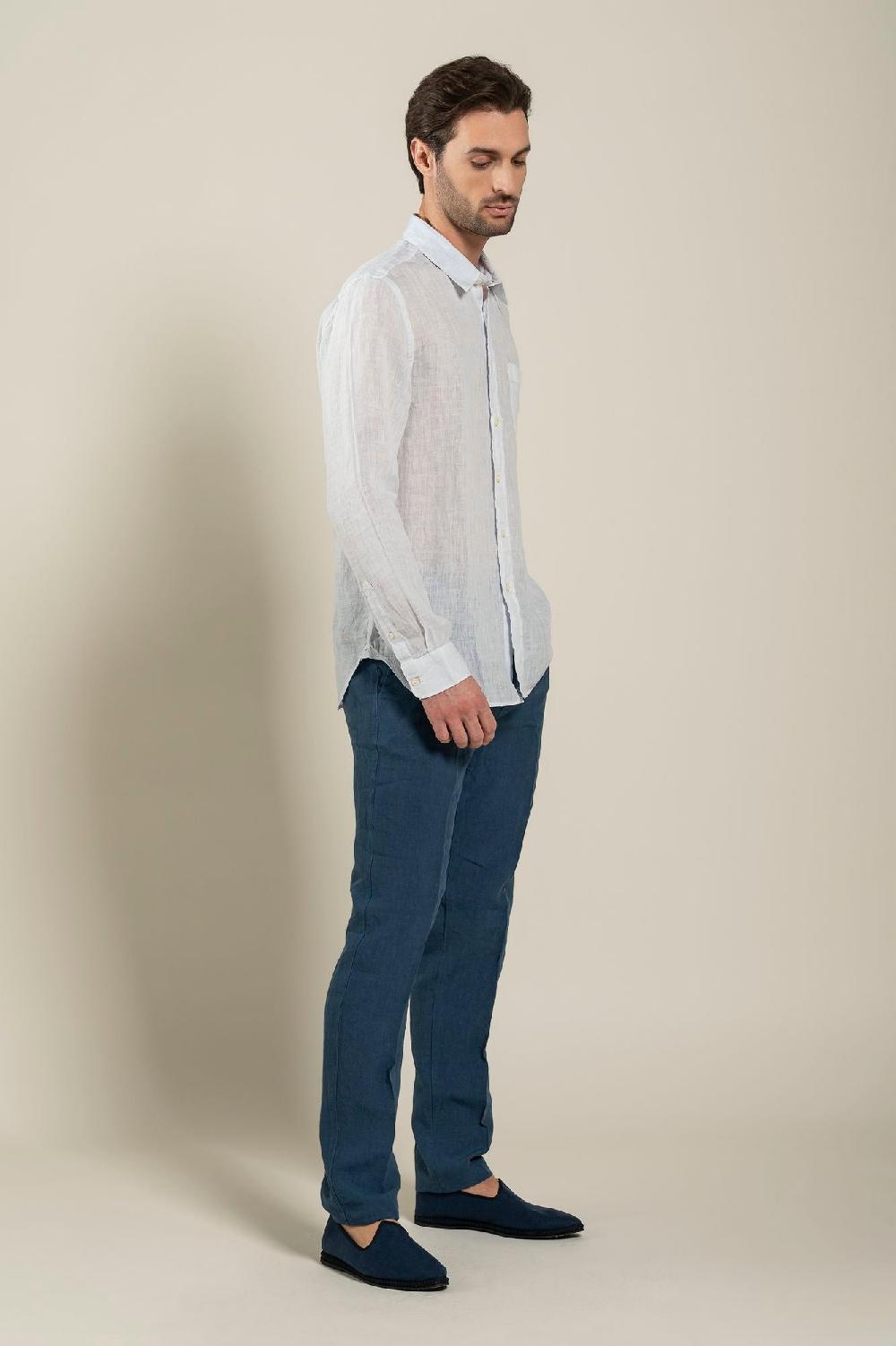 120% Lino Long Sleeve Regular Fit Man Shirt With Pocket Vendita Economica
