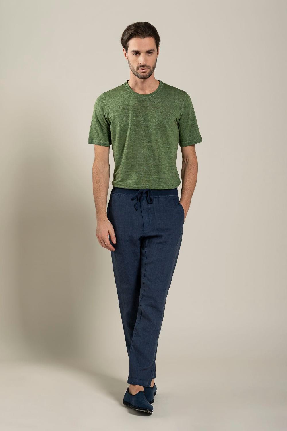 120% Lino Man Melange Drawstring Pant Saldi Di Fabbrica