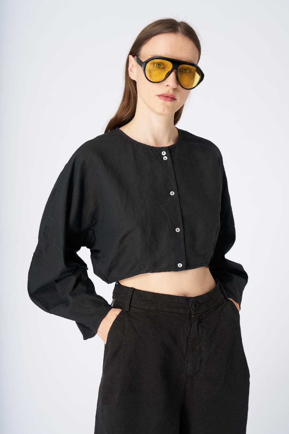 120% Lino Cropped Button-Down Linen Shirt Negozio