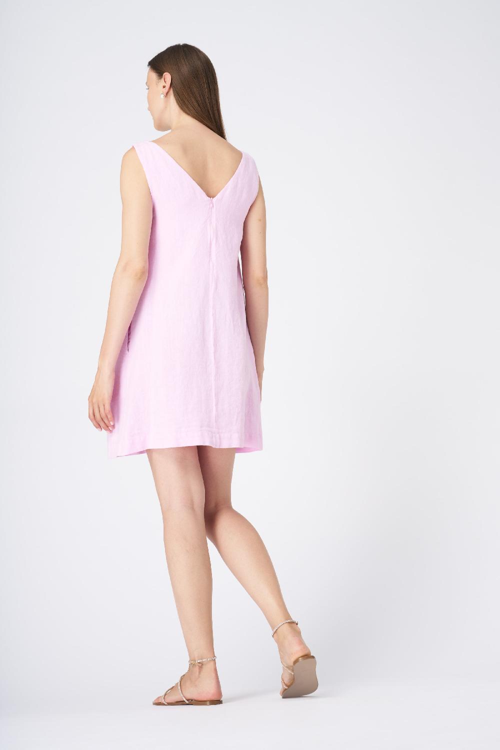 120% Lino Sleeveless A-Line Linen Shift Dress Moda