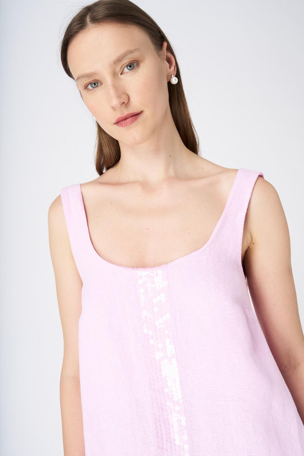 120% Lino Sleeveless A-Line Linen Shift Dress Moda